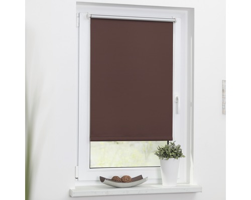 Klemmrollo Lichtblick Thermo ohne Bohren braun 45x150 cm inkl. Klemmträger Braunes Rollo vor einem Fenster zur Beschattung