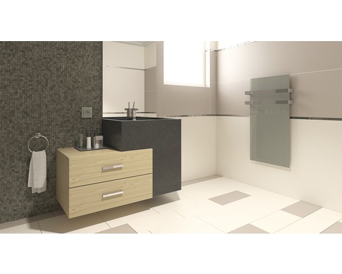 Modernes Badezimmer mit Waschbeckenunterschrank, Handtuchhalter und Heizkörper