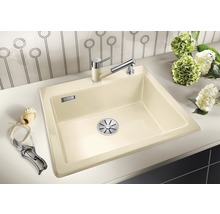 Beige Küchenspüle mit Armatur auf einer Küchentheke