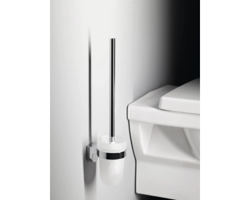 Wandmontierte WC-Garnitur mit Bürste aus Metall und Glas