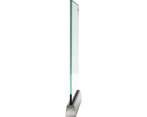 Glasschild mit Metallsockel für Beschriftung