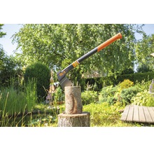 Spaltaxt im Baumstamm im Garten