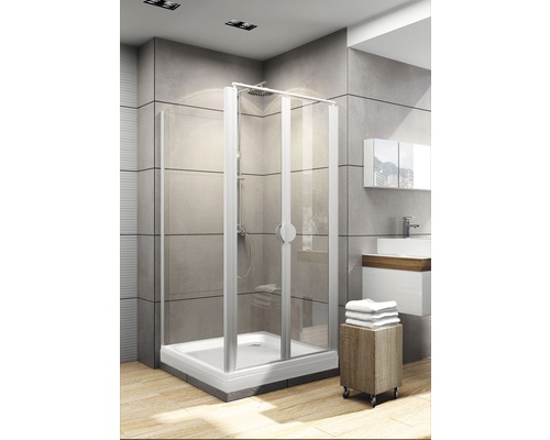 Pendeltür mit Seitenwand Schulte ExpressPlus Lugano 800x800x1800 mm Echtglas Klar hell aluminium