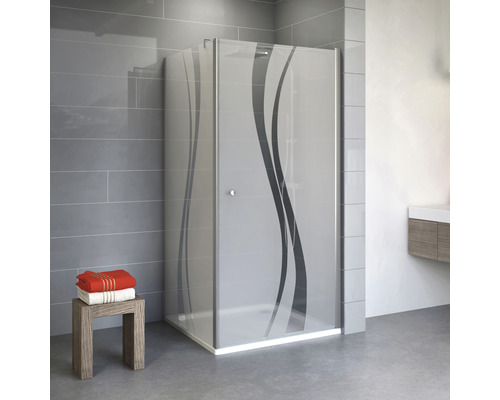 Drehtür mit Seitenwand Schulte ExpressPlus Alexa Style 2.0 EP32150650197024192 900x900x1920 mm Dekorglas Liane aluminium mit schmutzabweisender Glasbeschichtung Eckdusche mit Designglas im Badezimmer