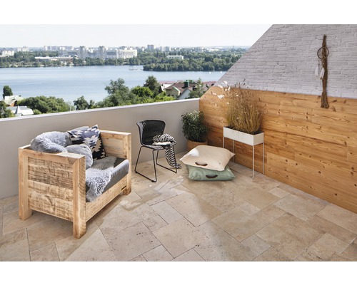 FLAIRSTONE Travertin Terrassenplatte Roma 61 cm x 40,6 cm x 3 cm