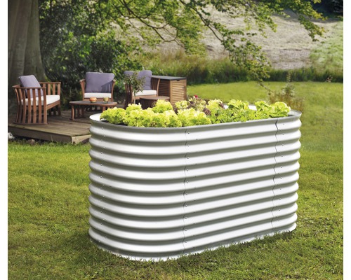 Hochbeet klassisch Vitavia Vita inkl. Schneckenschutz 858 162x82x86 cm silber Hochbeet aus Metall im Garten mit Salatbepflanzung
