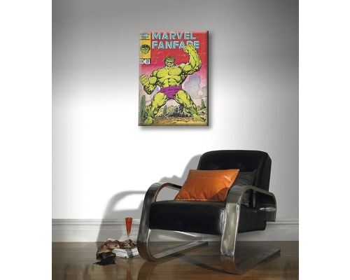 Wandbild mit Comicmotiv Marvel Fanfare und grüner Comicfigur