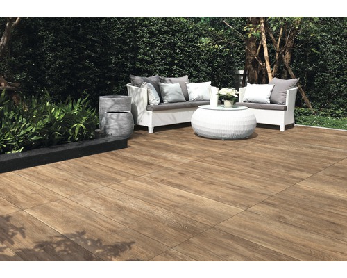 Feinsteinzeug Terrassenplatte Greenwood Noce 40x120x2 cm rektifiziert