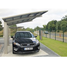 Carport mit einem schwarzen Auto darunter