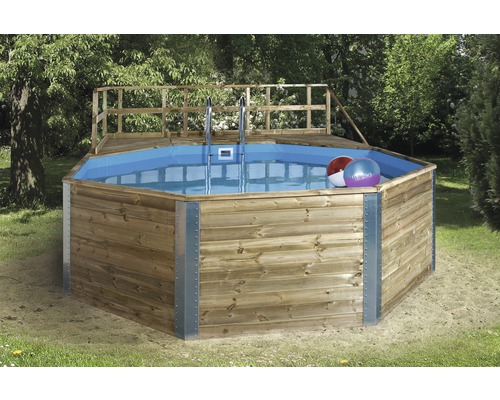 Achteckiger Holzpool mit Leiter und Plattform für den Garten