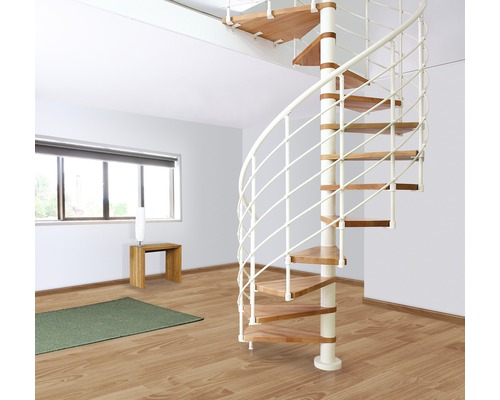 Pertura Spindeltreppe Koralia Buche Leimholz Ø 160 cm Weiß 11 Stufen 12 Steigungen