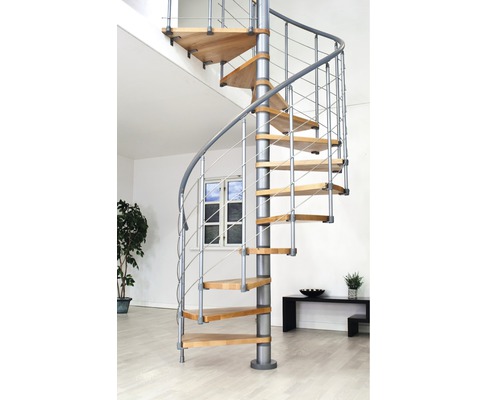 Pertura Spindeltreppe Koralia Buche Leimholz Ø 140 cm Grau 11 Stufen 12 Steigungen