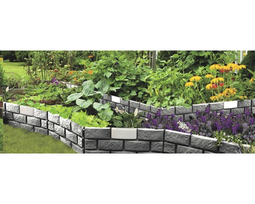 Hochbeet aus Kunststoff mit Steinoptik und Bepflanzung
