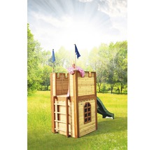 Spielturm mit Rutsche aus Holz im Garten