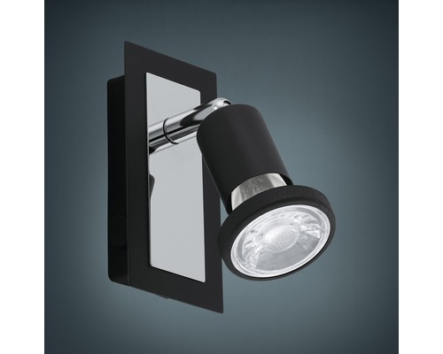 LED Spot 1-flammig Sarria GU 10 5W 400 lm 3000 K IP 20 warmweiß schwarz/chrom Schwarze Wandleuchte mit schwenkbarem Spot