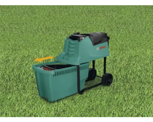 Bosch Gartenhäcksler mit Fangkorb auf Rasen