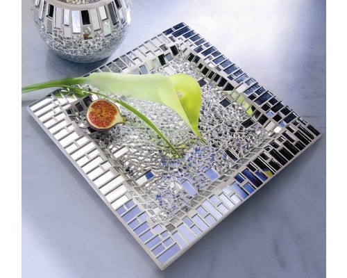 Dekorative Mosaikschale quadratisch mit Blüte und Feige