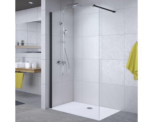 Raumdusche Breuer Panorama 900x2000 mm Echtglas Klar hell schwarz Begehbare Dusche mit Duscharmatur und Duschwanne im Badezimmer