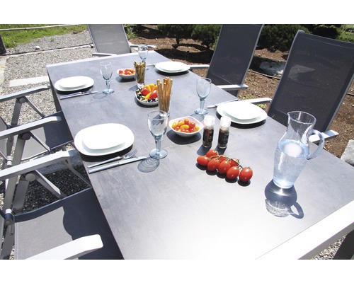 Gartenmöbelset Acamp 7-teilig bestehend aus: 6x Stühle, Tisch 220x98x72 cm Aluminium grau