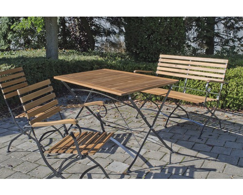 Gartenmöbelset Acamp Lindau 6 -Sitzer bestehend aus: 2 Stühle, Bank, Tisch 120 x 80 x 75 cm Eisen Holz braun anthrazit klappbar
