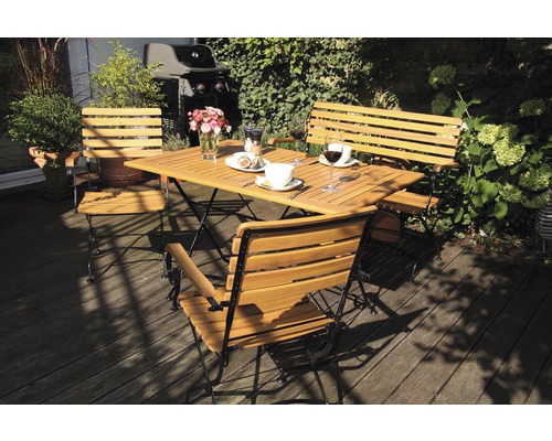 Gartenmöbelset Acamp 6 -Sitzer bestehend aus: 2 Stühle, Bank, Tisch 120 x 80 x 75 cm Eisen Holz braun anthrazit Klappsessel