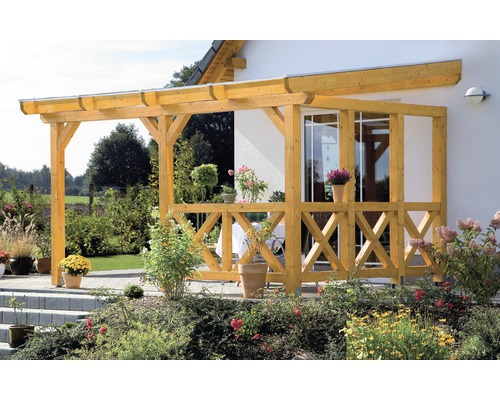 Seitenwand Andreaskreuz SKAN HOLZ 255 x 199 cm, weiß Holzpergola am Haus mit Pflanzen und Dekoration