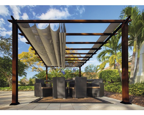Aluminium Pergola, Pavillon Florenz 11x16 inkl. verstellbarem Sonnensegel 350 x 505 cm Cocoa dunkelbraun-0