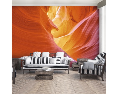 Wohnzimmer mit Fototapete eines Canyon