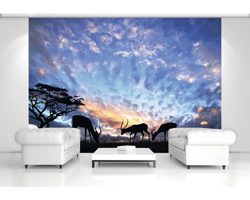 Tapete mit Savannenmotiv im Wohnzimmer mit Sofas
