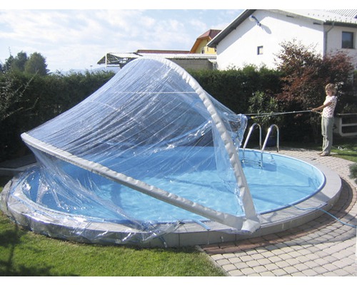 Pool Abdeckung Planet Pool Cabrio Dome transparent für breiten Handlauf Ø 500 cm