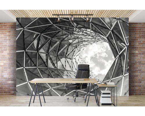 Büro mit Vliestapete mit geometrischem Muster in Schwarz-Weiß