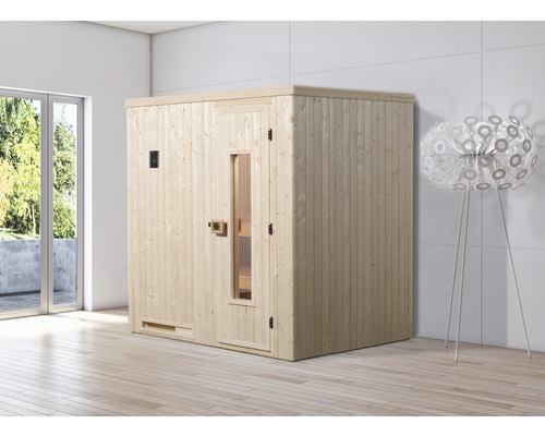 Elementsauna Weka Halmstad HT Gr.1 inkl. 7,5 kW Bio Ofen u.digitaler Steuerung mit Holztüre und Isolierglas wärmegedämmt