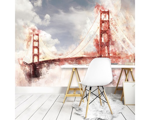 Büro mit Aquarelltapete der Golden Gate Bridge