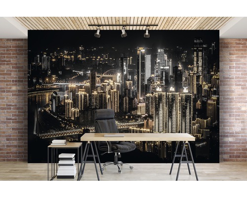 Fototapete mit Stadtbild bei Nacht im Büro
