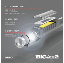 Nebo Big Larry 2 Arbeitsleuchte mit C.O.B-Arbeitslicht, Taschenlampe und Taschenclip