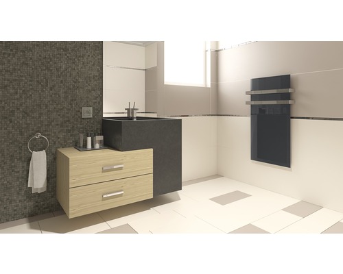 Modernes Badezimmer mit Waschtisch, Handtuchhalter und Heizkörper