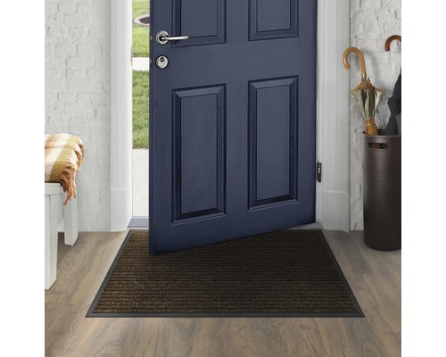 Eingangsbereich mit Fußmatte, Tür und Garderobe