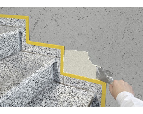 Reparatur von Steinstufen mit Spachtelmasse