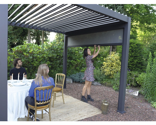 Pergola, auch als Terrassenüberdachung geeignet Pfostenstärke 11 x 11 cm 3 x 3 m mit Lamellendach inkl. Sonnenrollo anthrazit