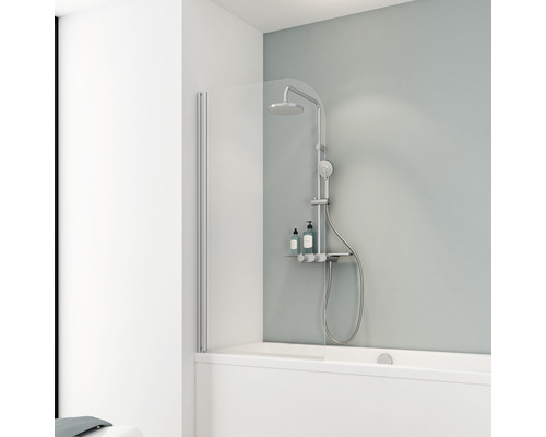 Badewannenfaltwand Schulte Komfort 1-teilig 1400x800 mm Echtglas Klar hell alunatur Badezimmer mit Badewanne, Duschwand und Duschsystem mit Ablage