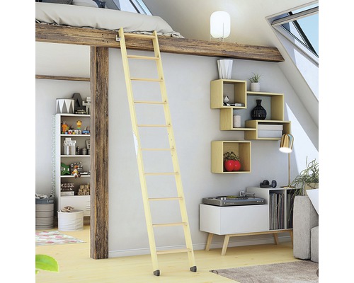 Helle Dachgeschosswohnung mit Holzleiter zum Hochbett, Regalen und Dekoration