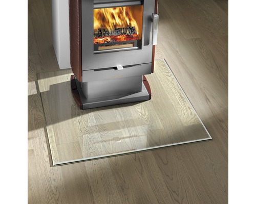 Feuerschutzplatte Haas & Sohn Glas bedruckter Rahmen 90x75 cm Kaminofen mit Glasbodenplatte zum Schutz des Bodens vor Funkenflug und Hitze.