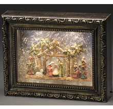 Weihnachtskrippe im Rahmen mit Beleuchtung