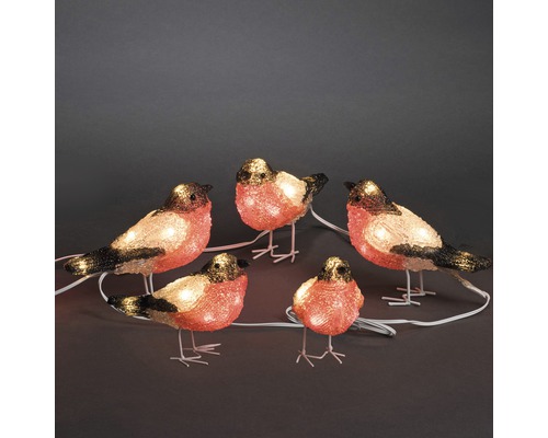 Leuchtfigur Konstsmide Rotkehlchen 5er- Set H 12 cm Lichtfarbe kaltweiß 40 LEDs für Außen- und Innenbereich Dekorative Lichterkette mit fünf Rotkehlchenfiguren für den Innenbereich