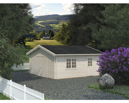 Einzelgarage Palmako Roger 27,7 m² mit Holztor 540 x 540 cm tauchgrundiert Gartenhaus mit Doppeltür und Fenster im Grünen