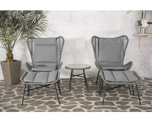 Gartenset mit zwei Sesseln, Fußhocker und Tisch