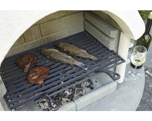 Grill mit Fisch und Fleisch auf dem Rost