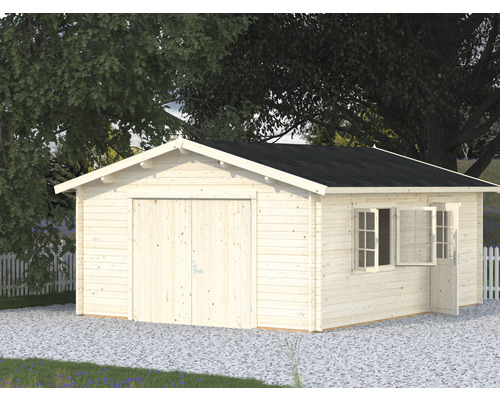 Einzelgarage Palmako Roger 23,9 m² mit Holztor 450 x 550 cm tauchgrundiert Holzgarage mit Doppeltür und Fenster