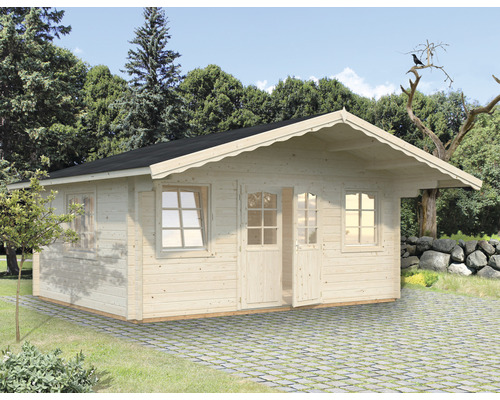 Gartenhaus Palmako Helena 18,6 m² inkl. Fußboden und Vordach 608 x 554 cm natur Holzgartenhaus mit Dach und Fenstern