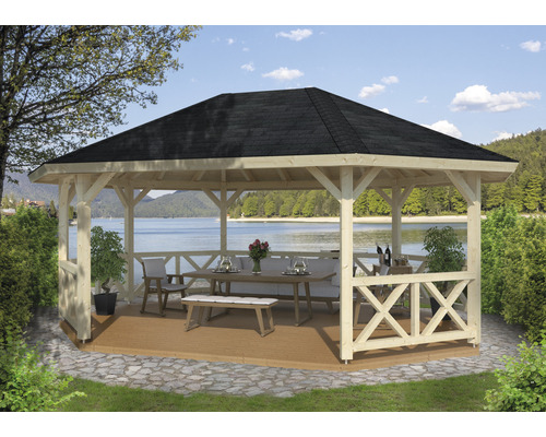 Pavillon Palmako Betty 25,0 m² mit Geländer ohne Fußboden 617 x 467 cm tauchgrundiert